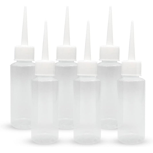BlingKingdom 6 pieces 50ml squeeze applicator bottles front view showing clear plastic body and fine needle tip nozzles.
