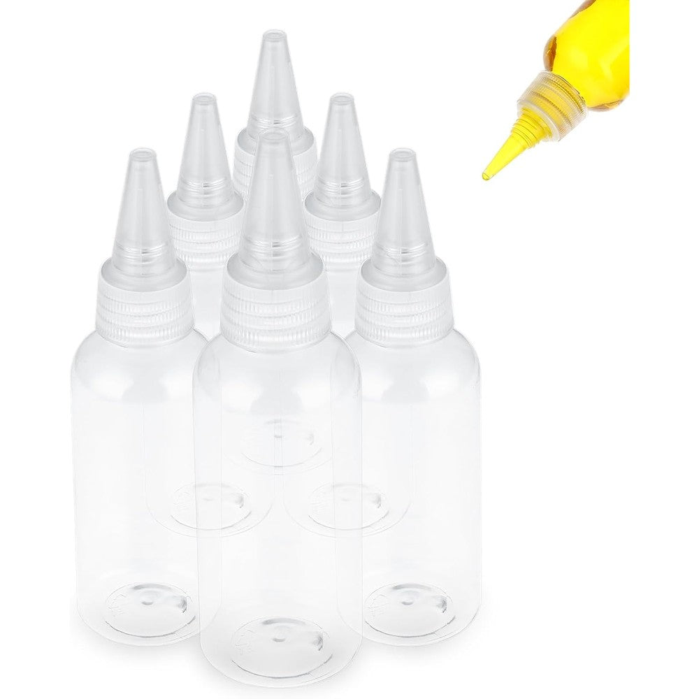WLLHYF hair oil applicator bottle six pack front view clear plastic squeeze containers with pointed twist top caps
