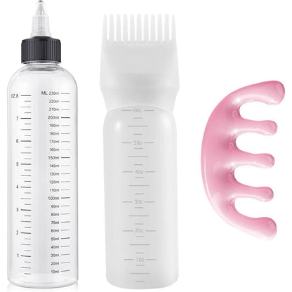 Chexho Hair Applicator Bottle set showing the clear root comb applicator bottle and white continuous spray bottle front view.