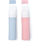 Lapfoon silicone hair oil applicator bottle front view showing the pink squeezable body and comb cap.
