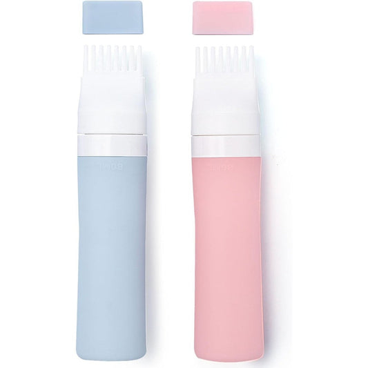 Lapfoon silicone hair oil applicator bottle front view showing the pink squeezable body and comb cap.