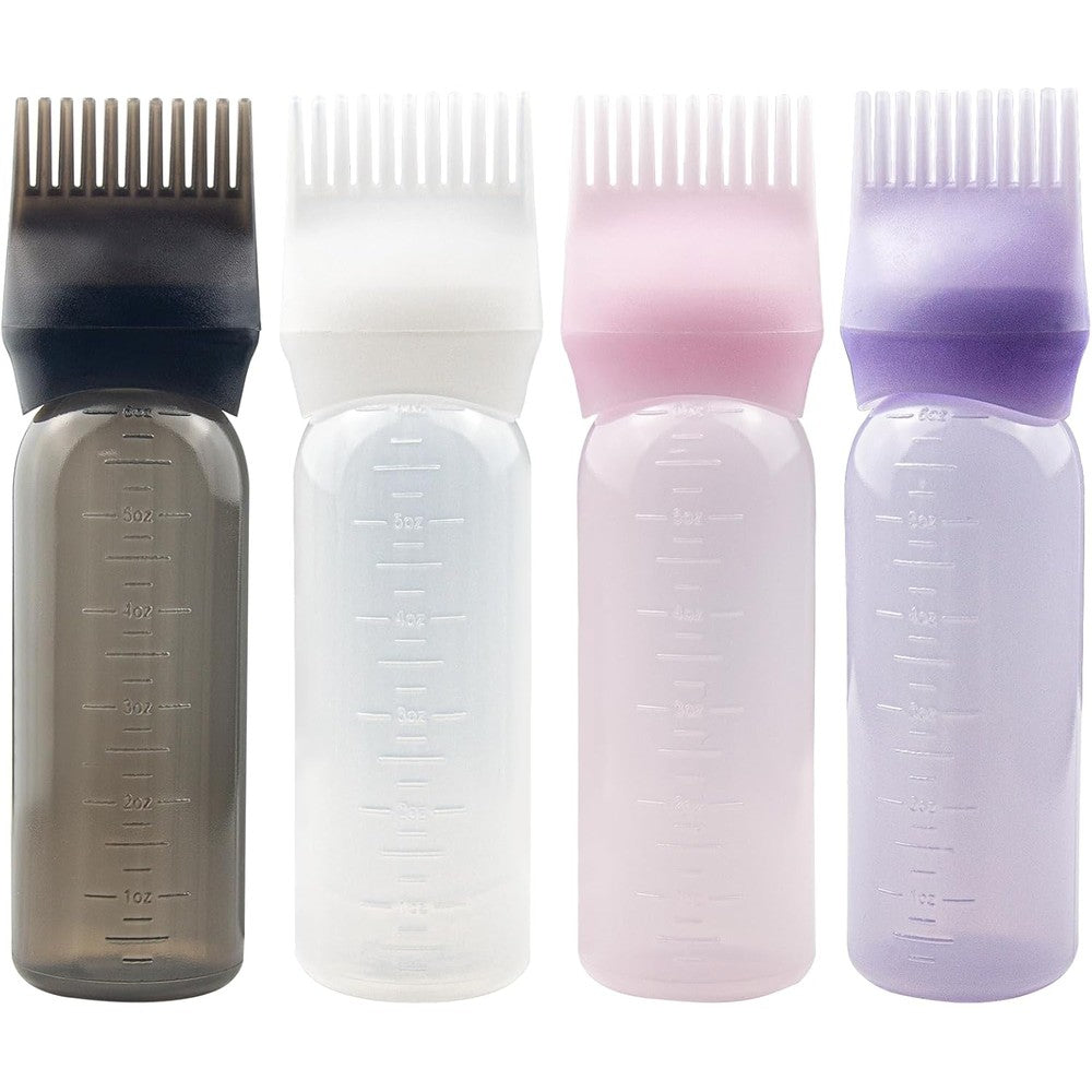 ZGQHZR Root Comb Applicator Bottle front view showing the four colorful six ounce bottles with comb attachments.