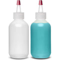 Ljdeals plastic squeeze bottles front view showing the translucent two ounce body and red Yorker caps.