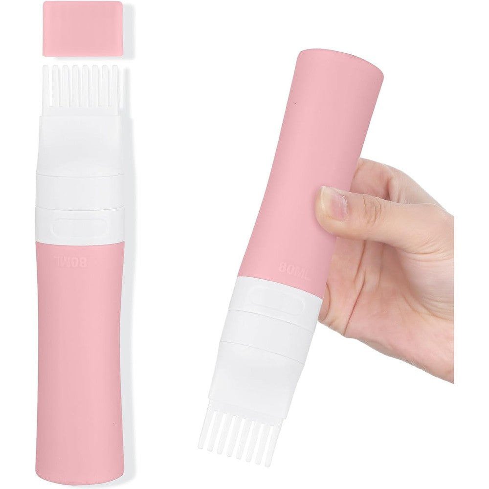 Bunrod silicone root comb applicator bottle pink front view showing graduated scale for precise hair oiling