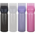 FZWONVUC root comb applicator bottle four pack front view showing black white purple and pink hair oiling squeeze bottles with measurement scales