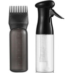 MB2P Zicotour continuous hair spray bottle and root comb applicator bottle set showing the front view of the black and clear styling misters.