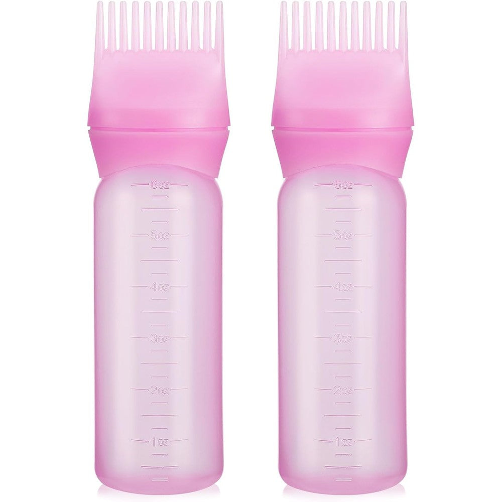 PAEFIU root comb applicator bottle pink 2 pack front view showing graduated scale measurements