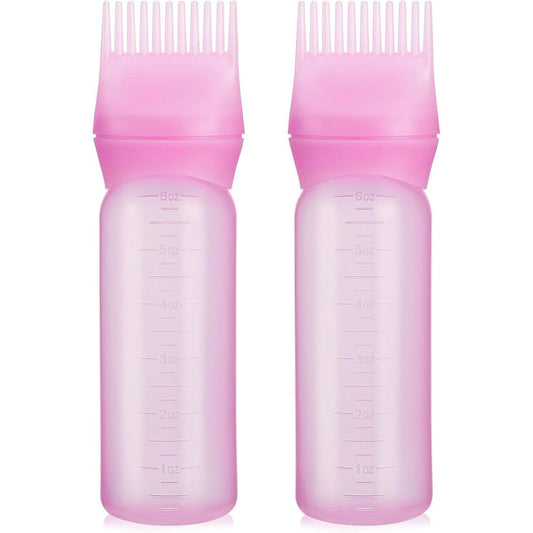 PAEFIU root comb applicator bottle pink 2 pack front view showing graduated scale measurements