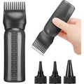 ProSuites hair oil applicator bottle front view showing the six ounce black squeezable body and engraved scale markings.