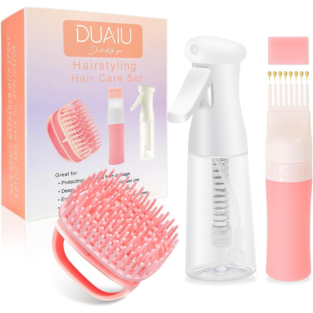 DUAIU Hair Oil Applicator and continuous mist spray bottle kit front view