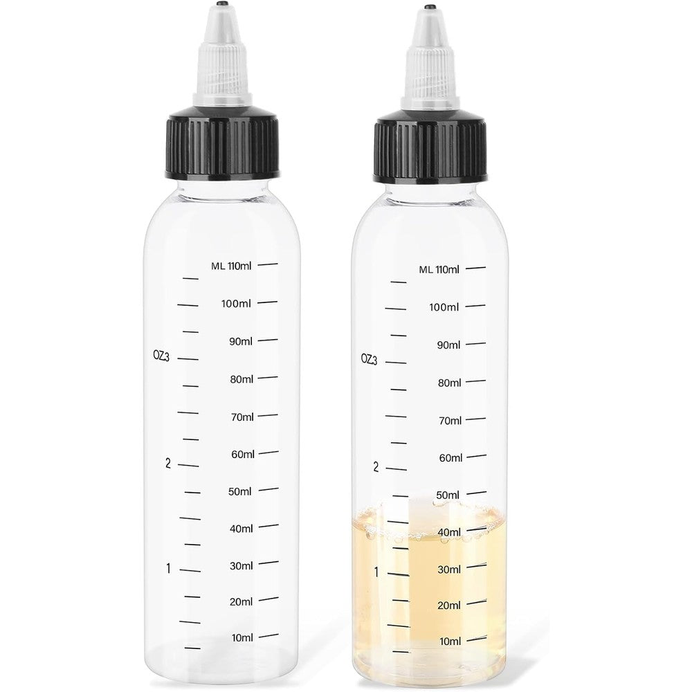Sliverdew hair applicator bottles front view showing clear graduated measurement scale.