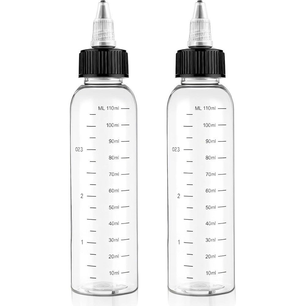 SynHHergyx hair oil applicator bottle twin pack front view showing transparent plastic body and black caps
