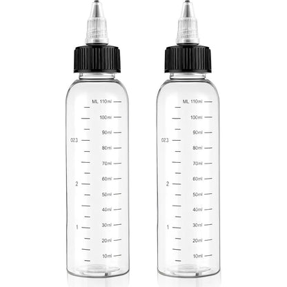 SynHHergyx hair oil applicator bottle twin pack front view showing transparent plastic body and black caps
