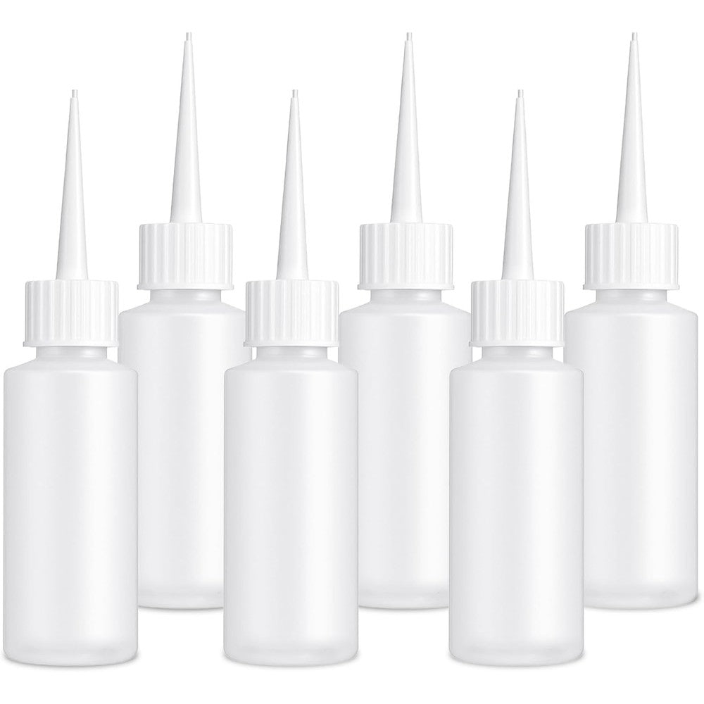 BlingKingdom plastic squeeze precision tip applicator bottles six count front view showing clear scale markings