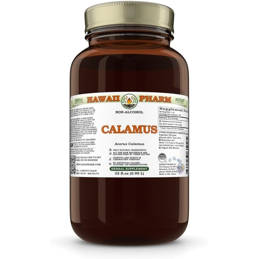 Hawaii Pharm Calamus Root Glycerite Extract 32 fluid ounce front view bottle for herbal wellness