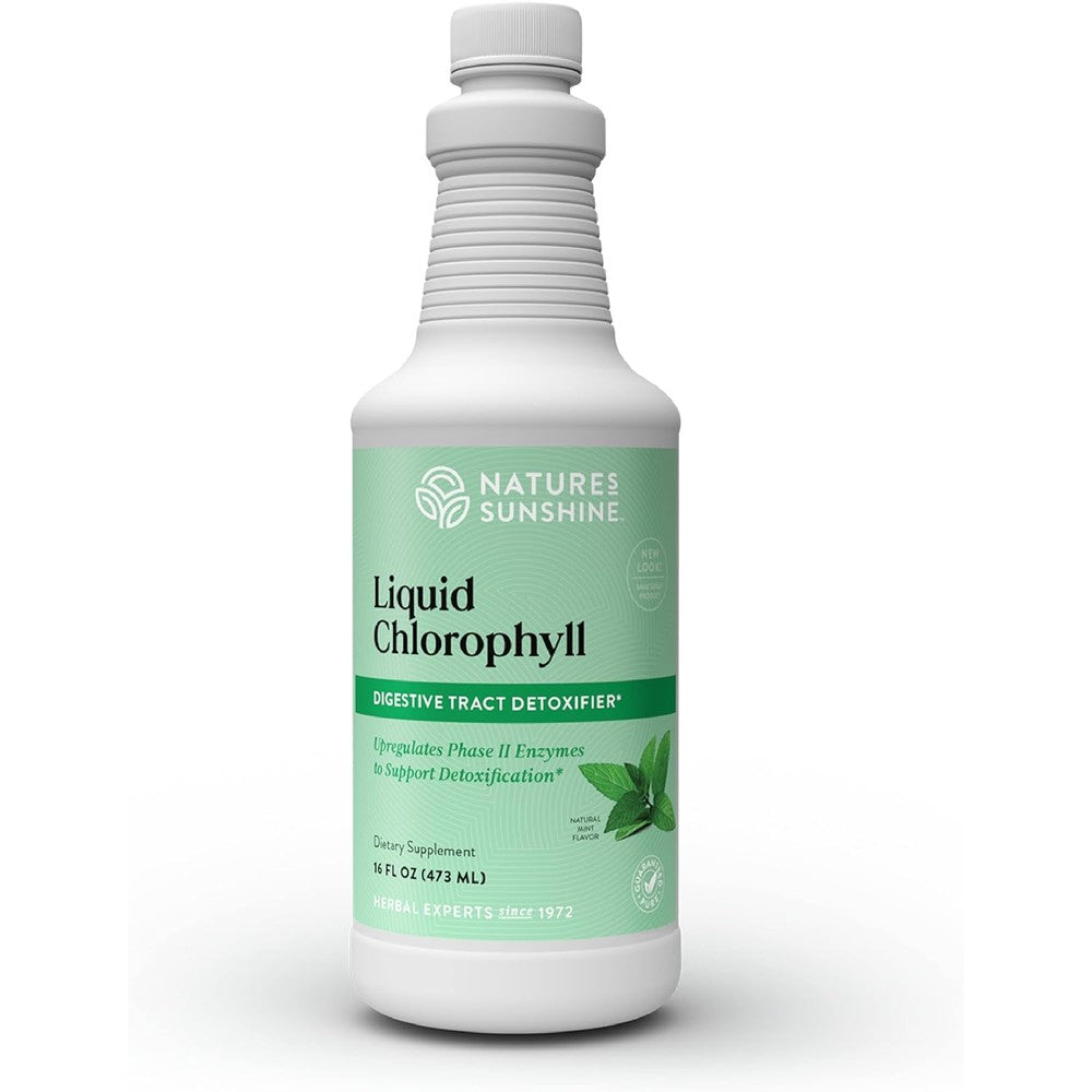 Nature's Sunshine Liquid Chlorophyll Original Mint 473 mL front bottle view for digestive health detox