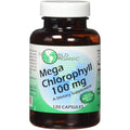 World Organic Mega Chlorophyll 100mg 120 Capsules front view bottle showing green food blend details for antioxidant support.