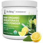 Dr. Berg Nutritionals Organic Raw Wheatgrass Juice Powder front view of 164 grams container jar