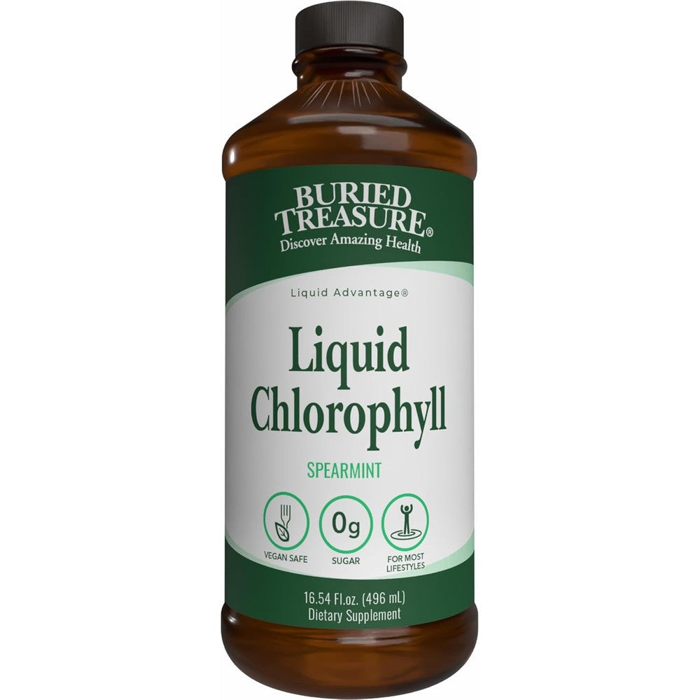 Buried Treasure Liquid Chlorophyll Spearmint 496 mL front bottle view for daily detox support