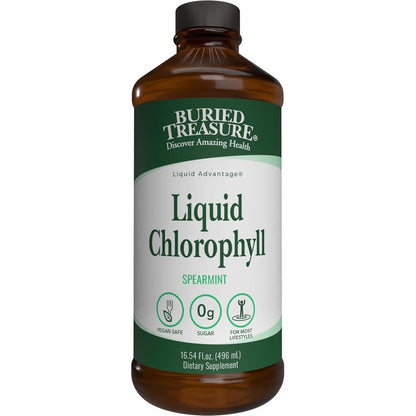 Buried Treasure Liquid Chlorophyll Spearmint 496 mL front bottle view for daily detox support