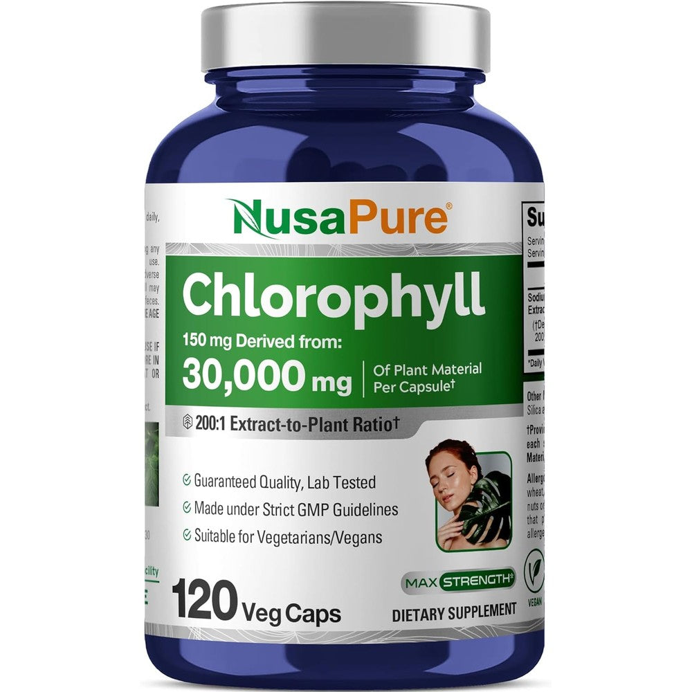 NusaPure Chlorophyll 30000mg 120 vegetarian capsules front bottle view