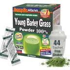 Yamamoto Kanpoh Young Barley Grass Super Greens Powder box front view for authentic health supplement shopping.