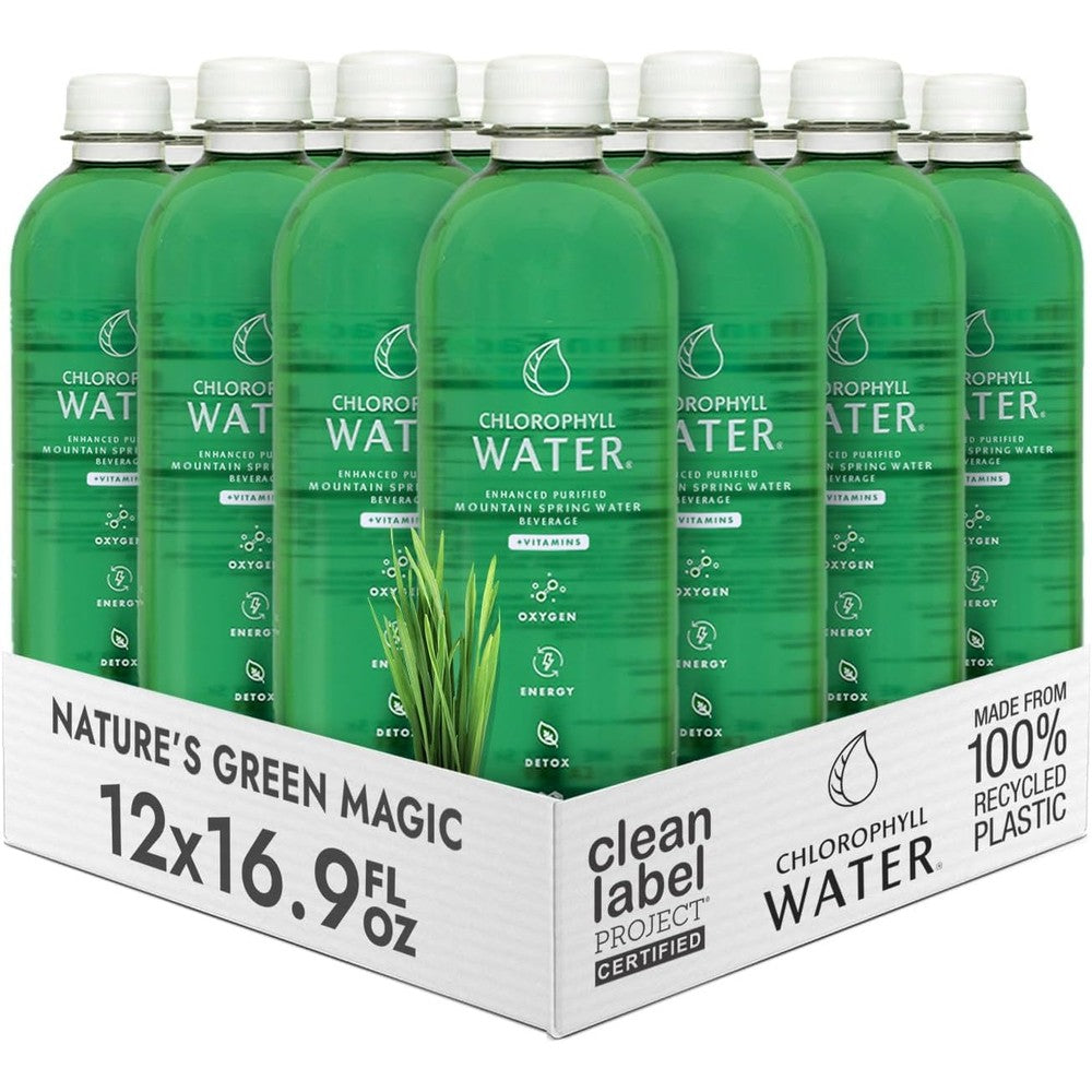 Chlorophyll Water plant based vitamin water twelve pack front view bottle display