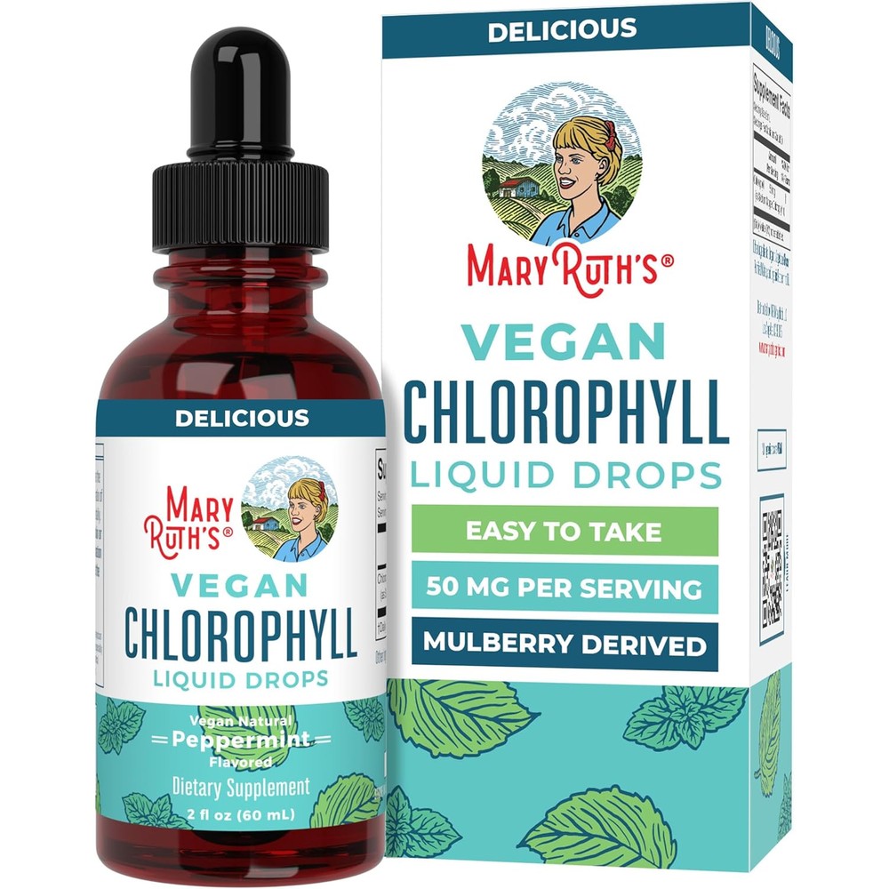 MaryRuth Organics Chlorophyll Liquid Drops front view bottle showing premium vegan supplement label
