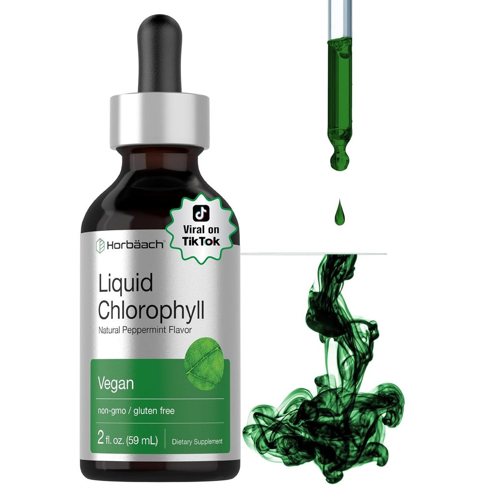 Horbaach Liquid Chlorophyll Drops front view premium vegan antioxidant supplement