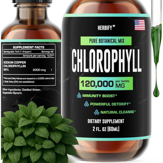 HERBIFY Chlorophyll Liquid Drops sixty milliliters front view bottle for natural energy and wellness support