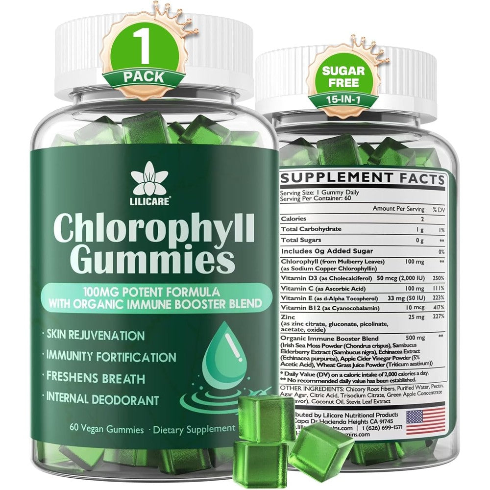 EnvyDeal LILICARE Chlorophyll Gummies front view bottle for natural internal deodorizing