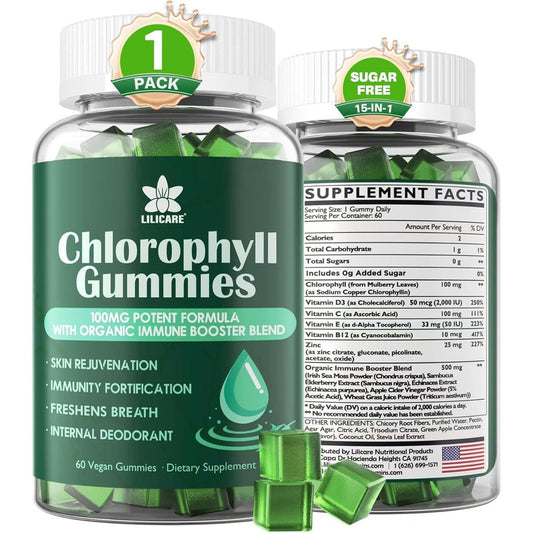 EnvyDeal LILICARE Chlorophyll Gummies front view bottle for natural internal deodorizing