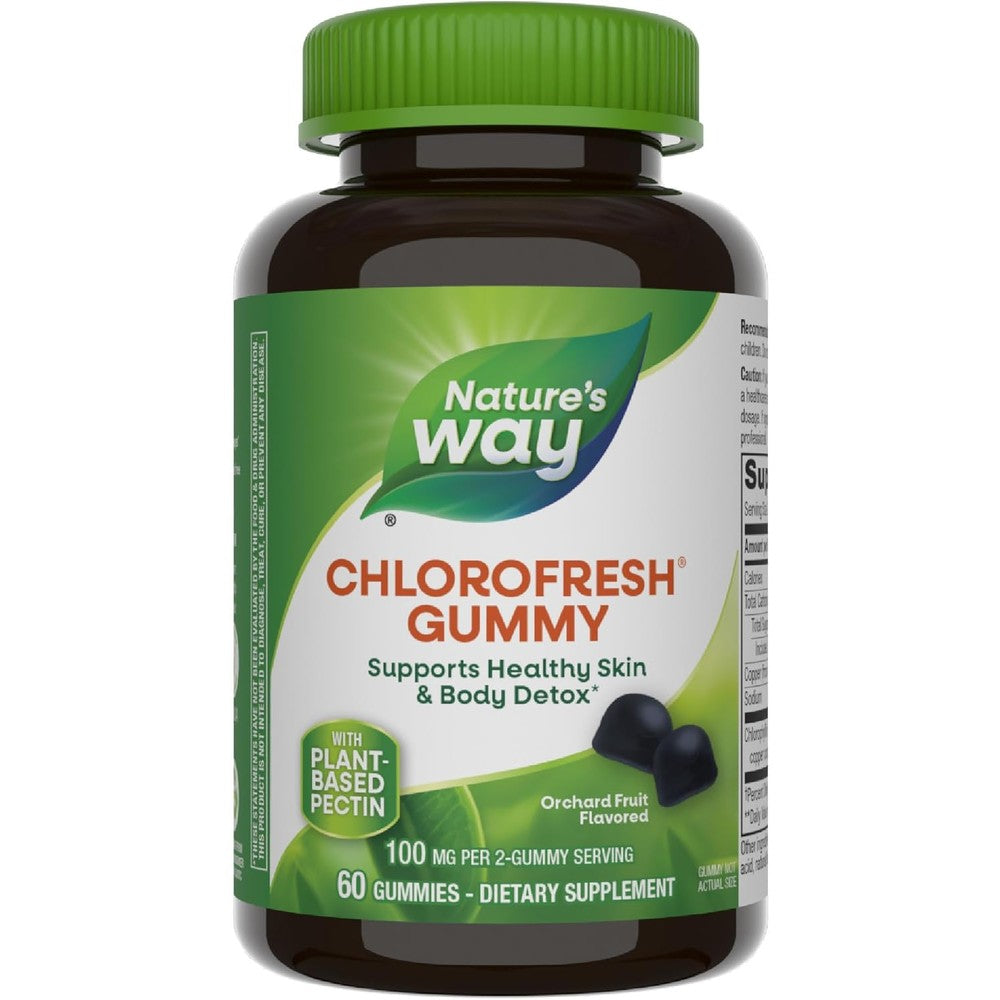 Nature's Way Chlorofresh Chlorophyll Gummies front bottle view for skin detox