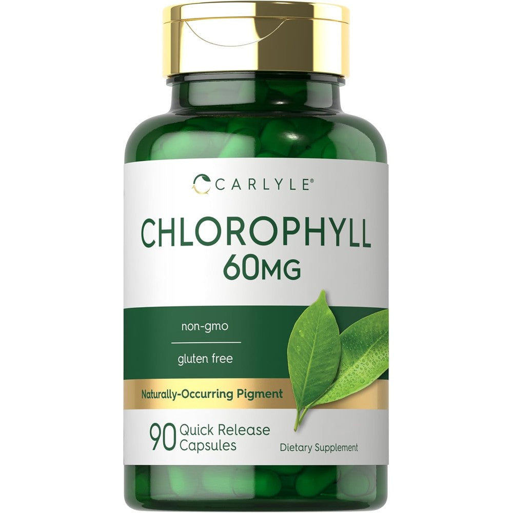 Carlyle Chlorophyll Pills 90 Capsules front bottle view for internal deodorization supplement