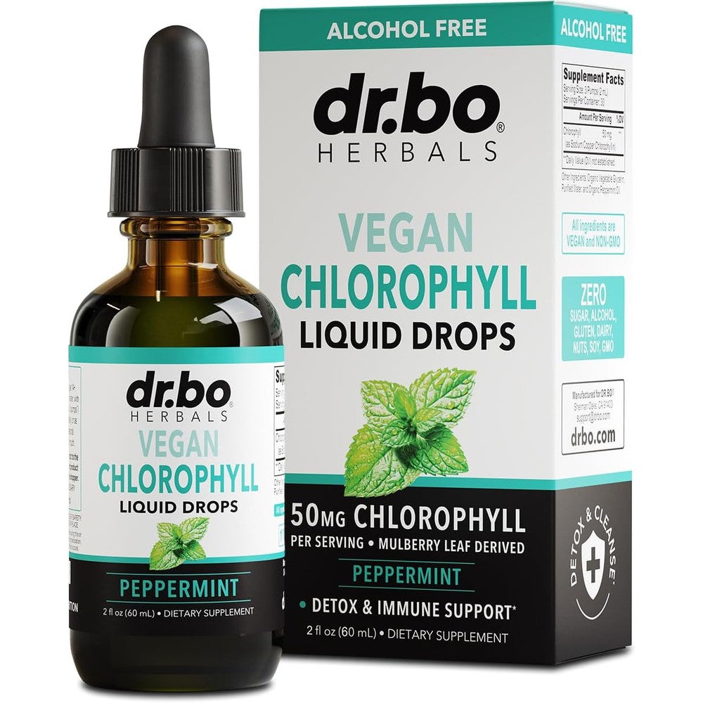 Dr. Bo Chlorophyll Liquid Drops front view for body odor detox