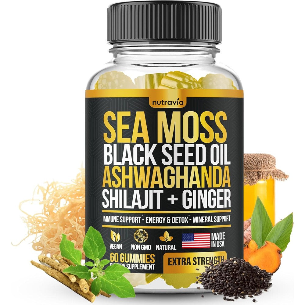 Nutravia sea moss gummies front bottle view for immunity