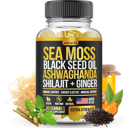 Nutravia sea moss gummies front bottle view for immunity