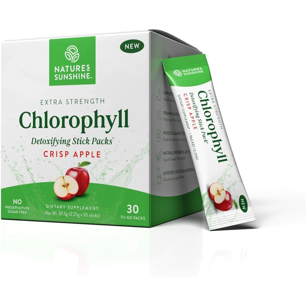 Nature's Sunshine Chlorophyll Stick Packs Crisp Apple front view packaging
