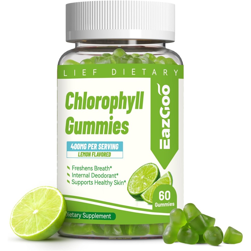 EAZGOO Sugar Free Chlorophyll Gummies front view bottle for internal freshness
