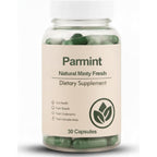 Parmint Natural Internal Body Deodorant front view bottle of 30 capsules for full body freshness.