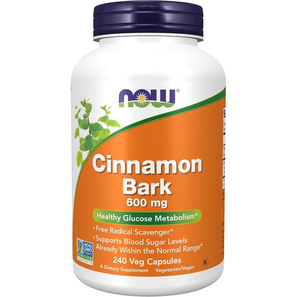 Now Foods Cinnamon Bark 600mg vegetarian capsules bottle front view