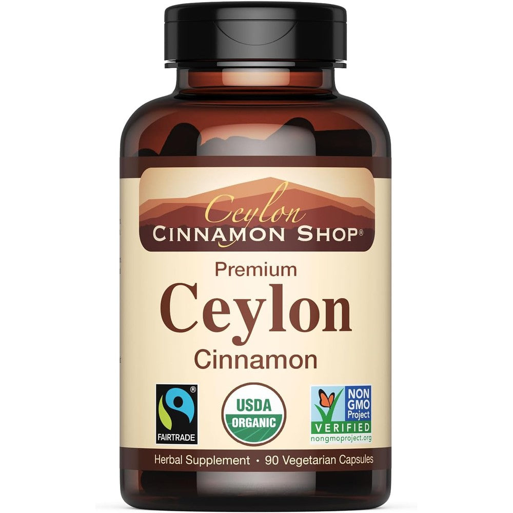 Ceylon Cinnamon Shop Organic Ceylon Cinnamon 90 Capsules bottle front view