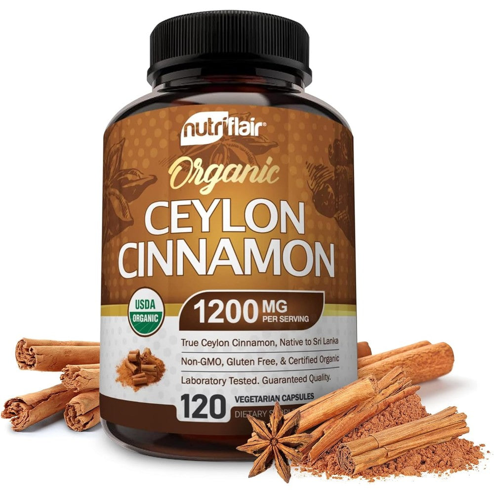 NutriFlair Organic Ceylon Cinnamon bottle front view
