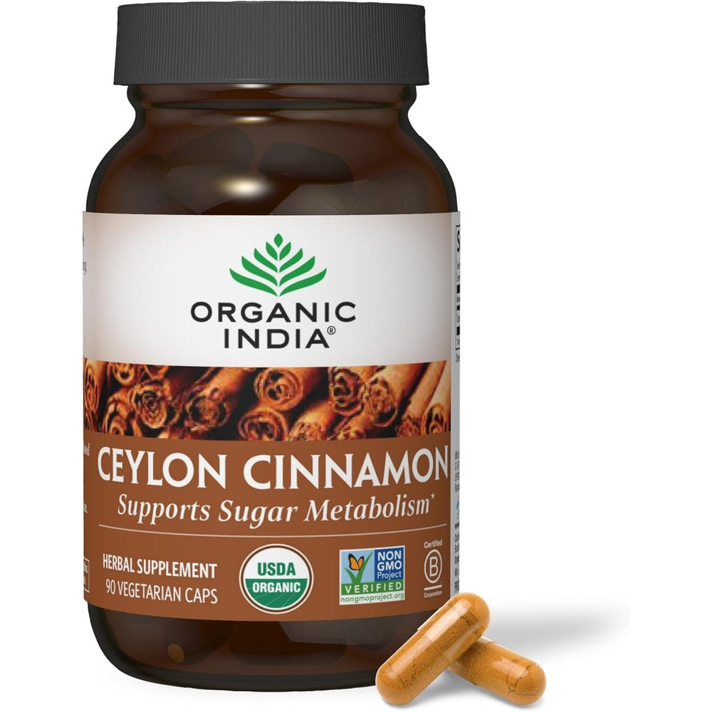 Organic India Ceylon Cinnamon 90 capsules front view