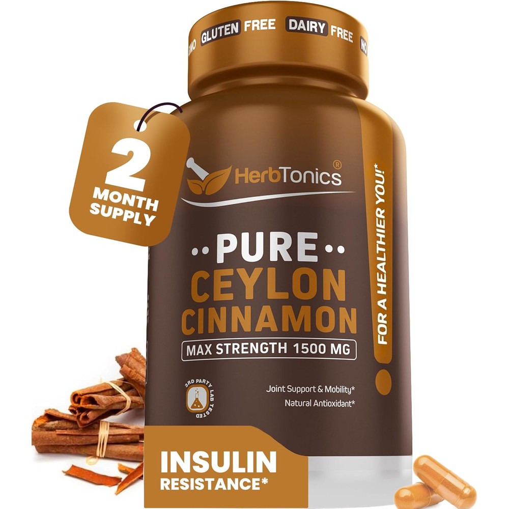 Herbtonics Pure Ceylon Cinnamon 1500mg 120 Capsules bottle front view