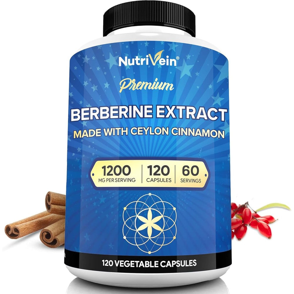 Nutrivein Premium Berberine 1200mg with Ceylon Cinnamon bottle front view