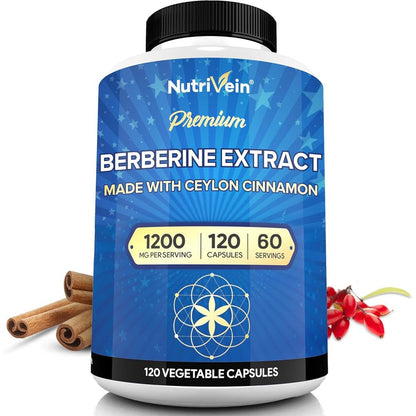 Nutrivein Premium Berberine 1200mg with Ceylon Cinnamon bottle front view