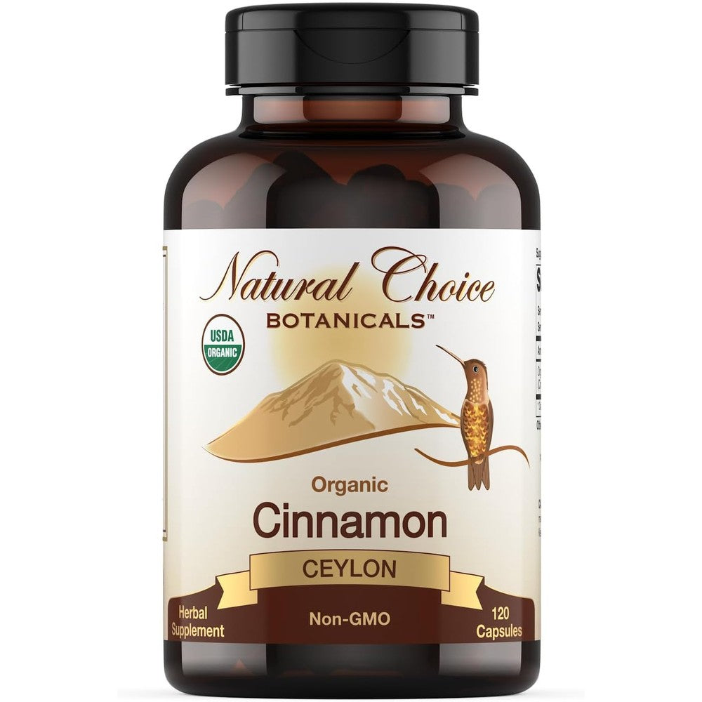 Natural Choice Botanicals organic Ceylon cinnamon 120 capsules bottle front view