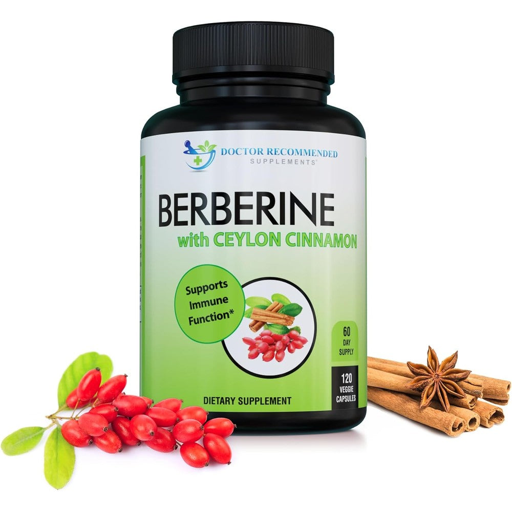 Doctor Recommended Supplements Berberine with Ceylon Cinnamon front bottle view