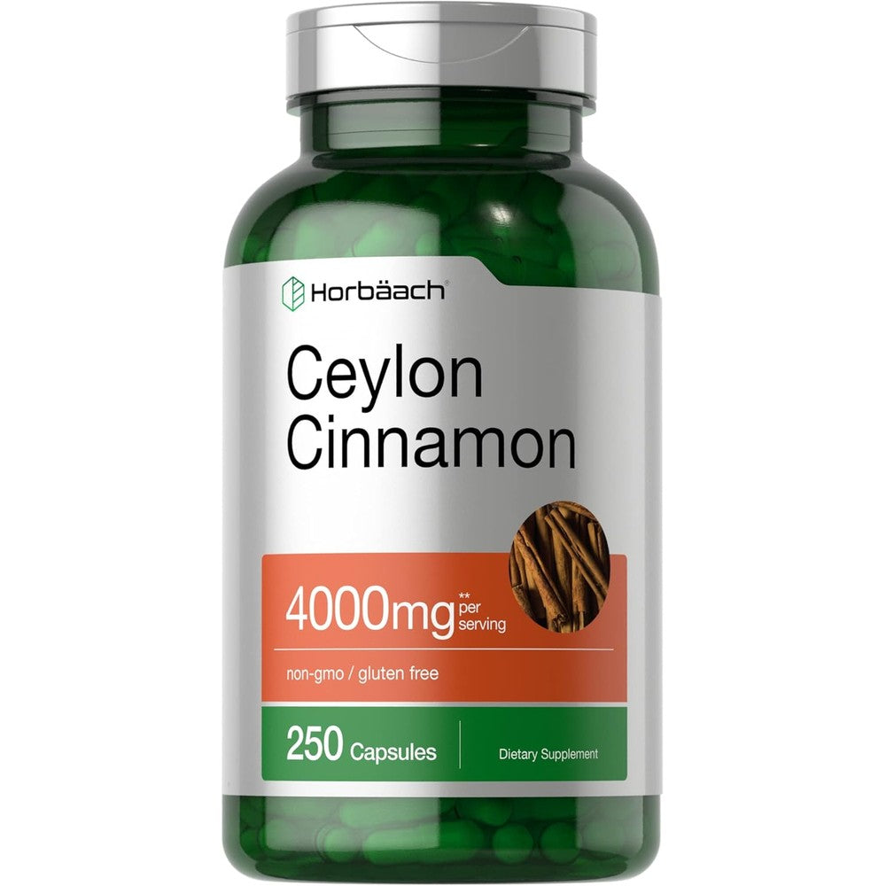 Horbäach Ceylon Cinnamon 4000mg capsules bottle front view